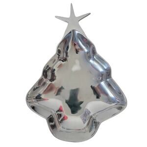 Pewter Christmas Tree Serving Platter Silver Tone Holiday Tray Medium Size